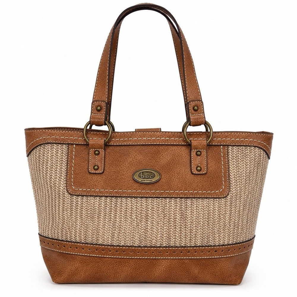 Born On Concept BOC Shoulder Bag Woman's Purse Vegan Handbag Tan Brown Straw